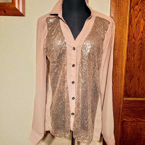 Vanity Sequined Light Brown Blouse - Picture 1 of 7